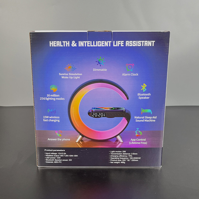 เครื่องชาร์จไร้สาย QI ที่มีประสิทธิภาพสูง 5 ใน 1 พร้อม LED / Speaker / Clock