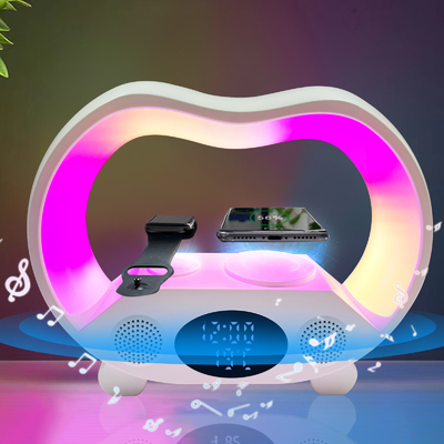 สเปคเกอร์ชาร์จเร็ว 15W ชาร์จไร้สายด้วยไฟสีและวัสดุ ABS Bluetooth
