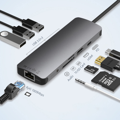USB 3.0 Station Usb C Hub Smart Adapter / Memory Card Hub ความเร็วในการโอนข้อมูล 5Gbps