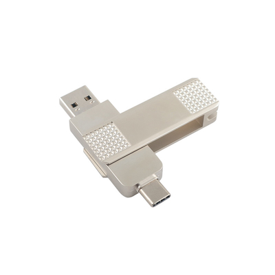 เครื่องยึด USB แฟลชแบบเหล็กสีเงิน C สามารถหมุน 360 องศาได้ พร้อมการป้องกันผ่าน