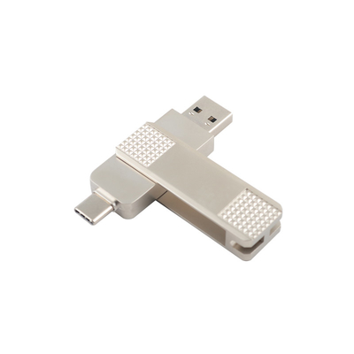 เครื่องยึด USB แฟลชแบบเหล็กสีเงิน C สามารถหมุน 360 องศาได้ พร้อมการป้องกันผ่าน