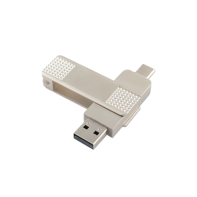 เครื่องยึด USB แฟลชแบบเหล็กสีเงิน C สามารถหมุน 360 องศาได้ พร้อมการป้องกันผ่าน
