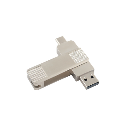 เครื่องยึด USB แฟลชแบบเหล็กสีเงิน C สามารถหมุน 360 องศาได้ พร้อมการป้องกันผ่าน