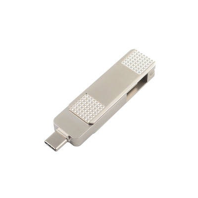 เครื่องยึด USB แฟลชแบบเหล็กสีเงิน C สามารถหมุน 360 องศาได้ พร้อมการป้องกันผ่าน