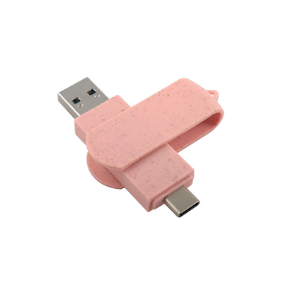 แบบ C USB Flash Drive พลาสติกสีชมพูที่มีสับพลาสติกวัสดุรีไซเคิลและโลโก้ตามสั่ง