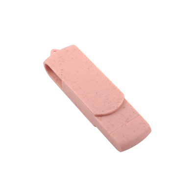 แบบ C USB Flash Drive พลาสติกสีชมพูที่มีสับพลาสติกวัสดุรีไซเคิลและโลโก้ตามสั่ง