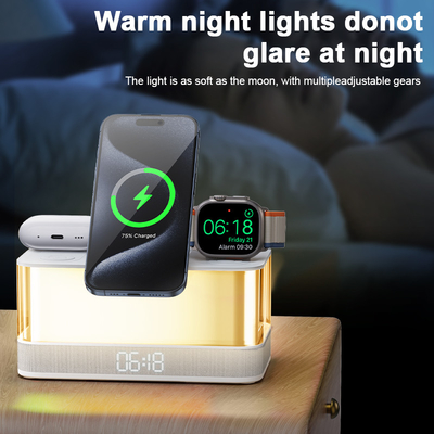 แสงสีสัน เครื่องชาร์จไร้สายสําหรับ iPhone iWatch และ AirPods พร้อมเครื่องเสียง Bluetooth