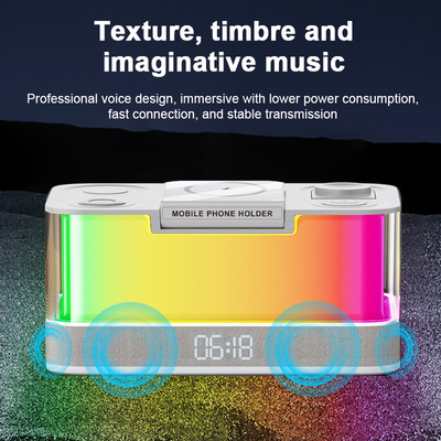 เครื่องชาร์จไร้สายที่ใช้ Qi และเครื่องเสียง Bluetooth ที่ใช้แสงสีสัน สอดคล้องกับอุปกรณ์ที่มี Qi