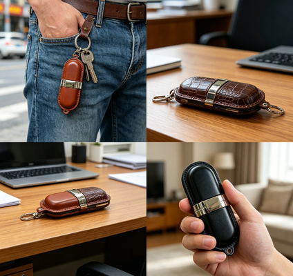 หน่วยความจำ usb หนังเกรด A แฟลชไดรฟ์ USB หนังที่มีชิปเกรด A และภายนอกหนังสำหรับผู้บริหาร