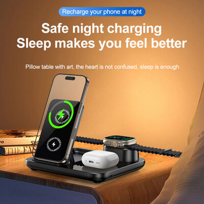 ที่ชาร์จไร้สาย 3-in-1 15W Fast Charging ดีไซน์พับได้ พร้อมระบบแม่เหล็กดูด
