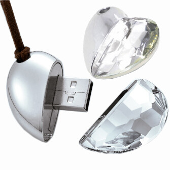เครื่องประดับสไตล์ชิปซ่อนหัวใจ USB Flash Drive Crystal Metal 64GB