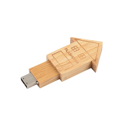 โลโก้ที่กําหนดเองบ้านทรงไม้ usb flash drive กับไม้ธรรมชาติสําหรับของขวัญธุรกิจ