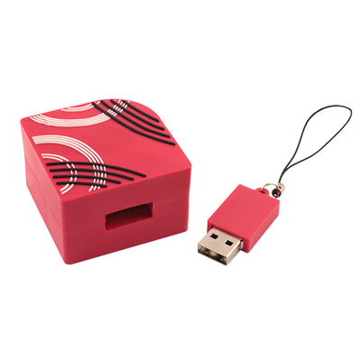 เครื่องยึด USB ซิลิโคนแบบกําหนดเอง พิมพ์เต็มสี รูปทรงสี่เหลี่ยม ความจุ 128GB