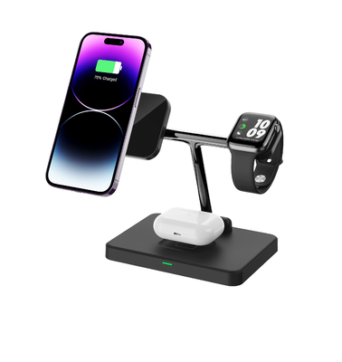 3 ใน 1 รถชาร์จเร็ว ชาร์จไร้สายตั้งตั้งสําหรับ iPhone หูฟัง IWatch