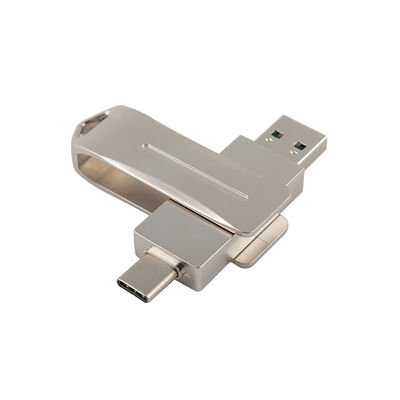 แฟลชไดรฟ์ USB โลหะสีเงินพร้อม Type C ใช้ทางโทรศัพท์และคอมพิวเตอร์พอร์ต Type C