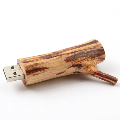 รูปร่างรากของต้นไม้แฟลชไดรฟ์ USB ไม้ 256GB โลโก้ลายนูน