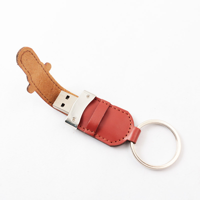 ฝาครอบ PU และแท่ง Usb หนังพร้อมแหวนโลหะ 2.0 แบบพกพา 64GB 128GB 30MB/S