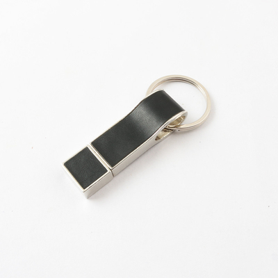 แฟลชไดรฟ์ USB หนังสีดำพร้อมพวงกุญแจ Good Make โลโก้ Fast Speed ​​USB 2.0 และ 3.0