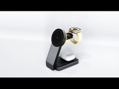 การชาร์จแบบไร้สายแบบพับได้ 3 ในหนึ่งเดียว ชาร์จเร็ว 15W ขาวดำ